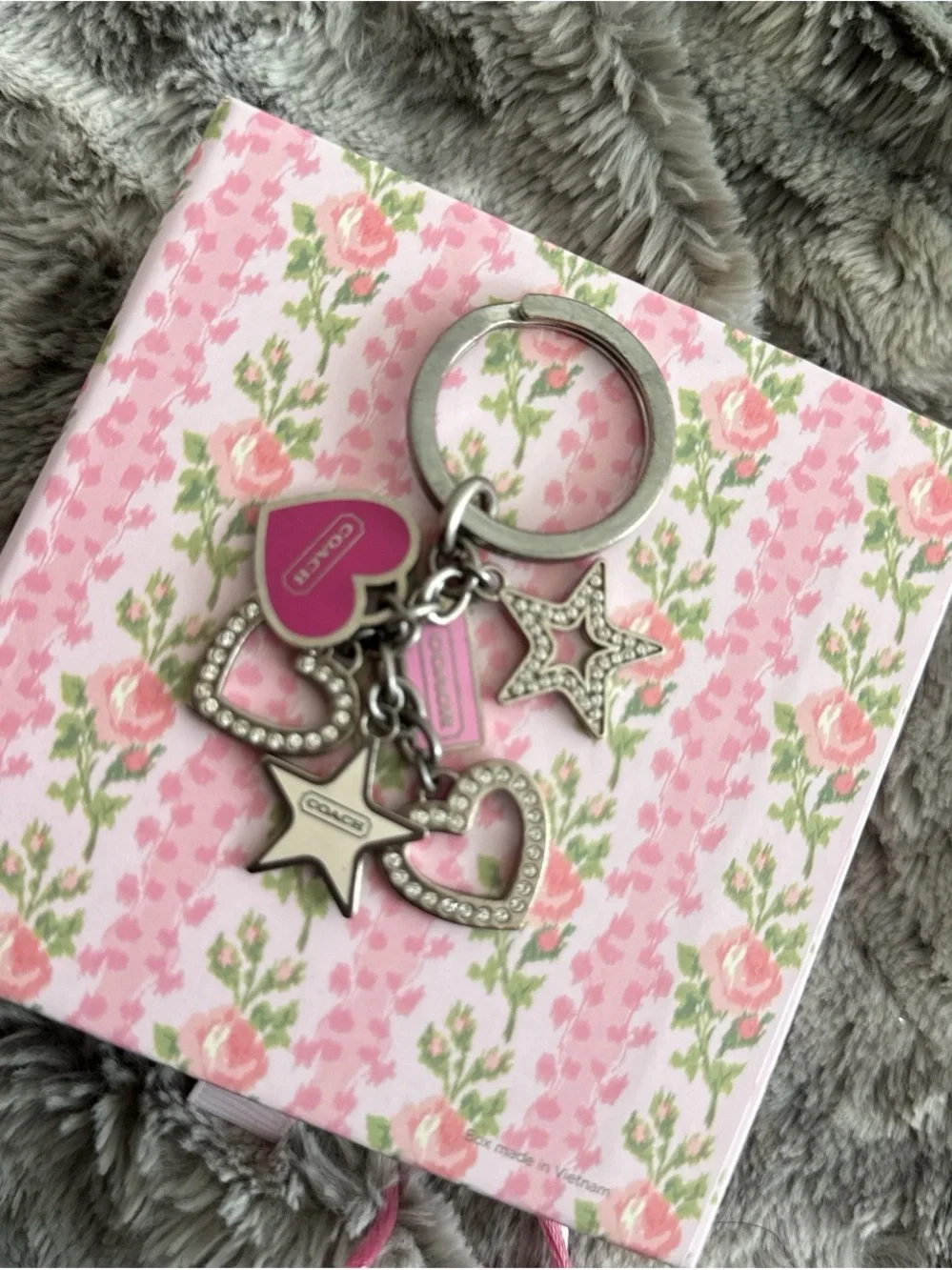 Coach Swarovski Keyring with Pink Enamel Heart & Crystal Stars
